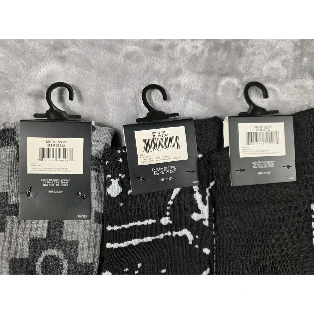 NWT‎ Steve Madden crew socks 6-12.5 3 pack Abstract/Hustle/Aztec
